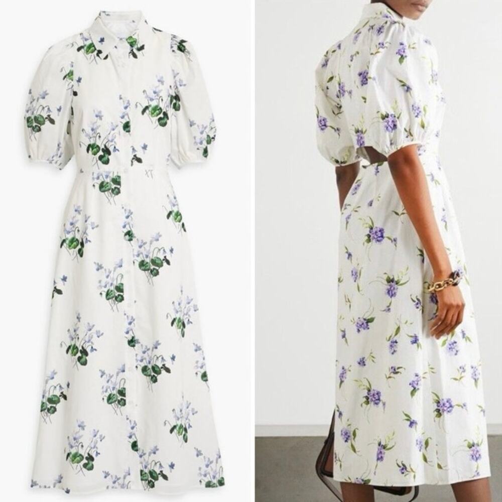 LES RÊVERIES Cutout Cotton-poplin Midi Dress In Floral print